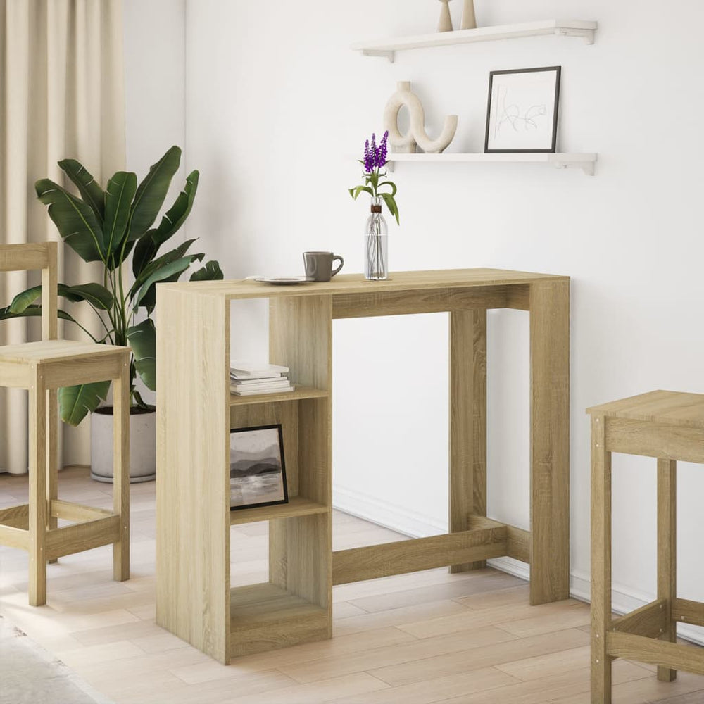 Bar table with shelf, oak, 124x46x103.5cm, wood
