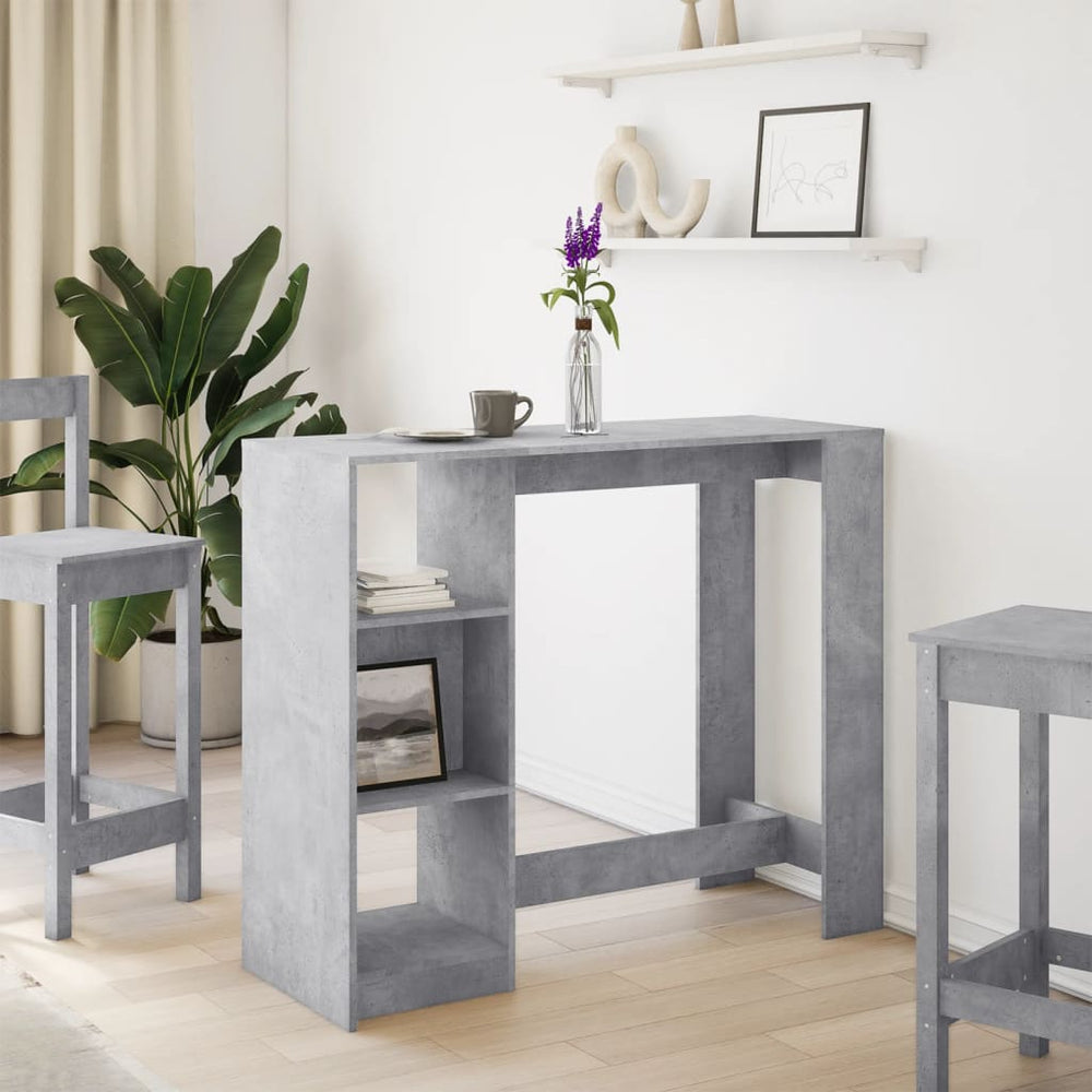 Bar table with shelf, concrete, 124x46x103.5cm, wood