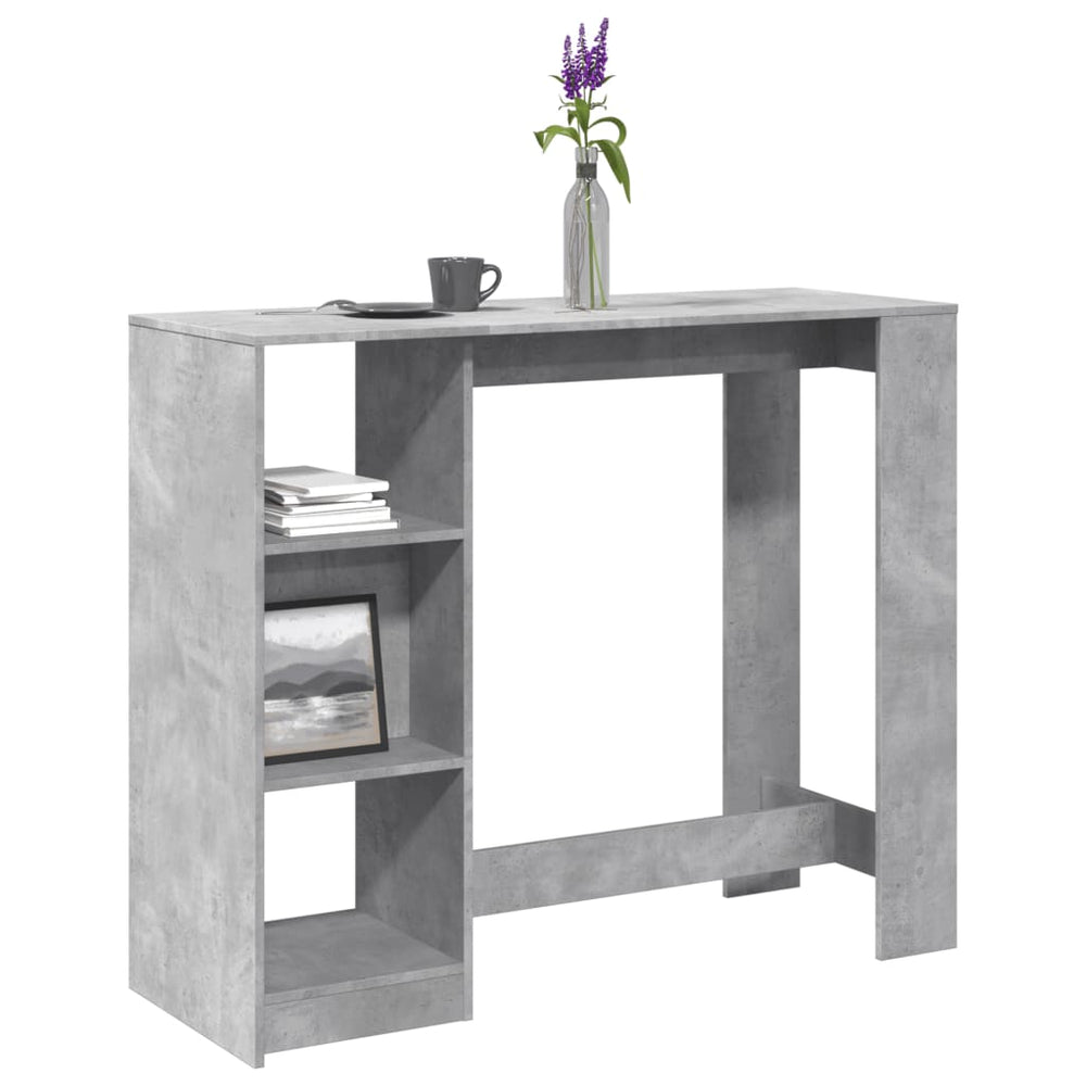 Bar table with shelf, concrete, 124x46x103.5cm, wood