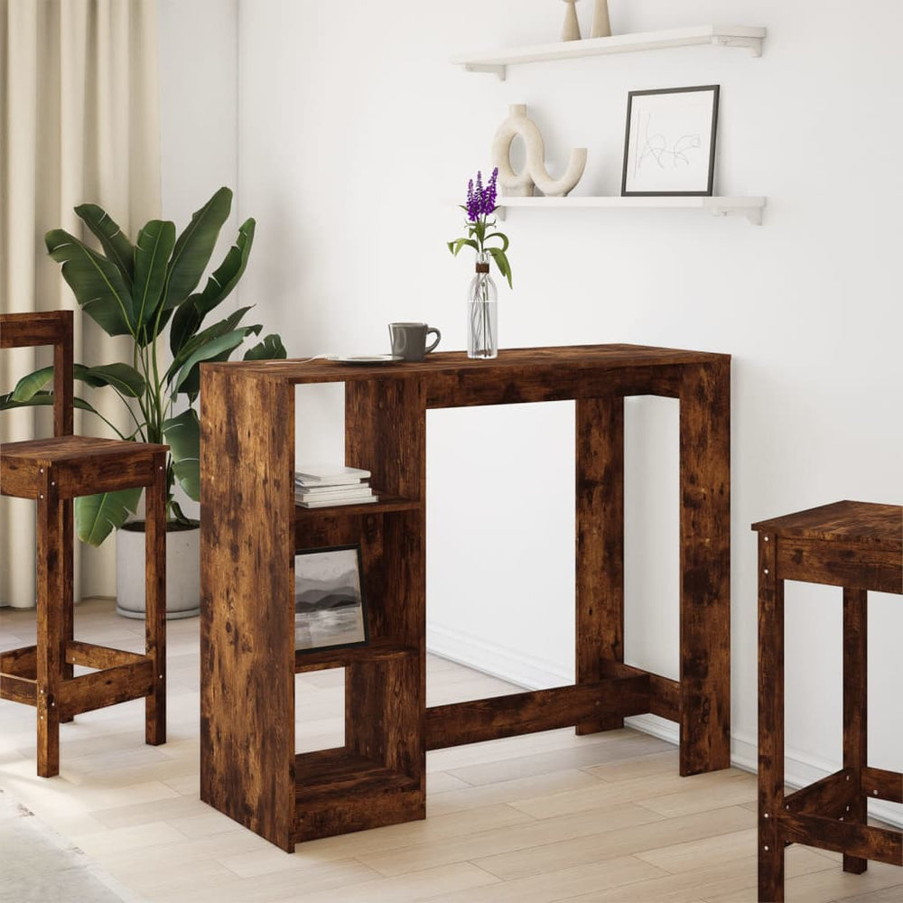 Bar table with shelf, smoky oak, 124x46x103.5cm, wood