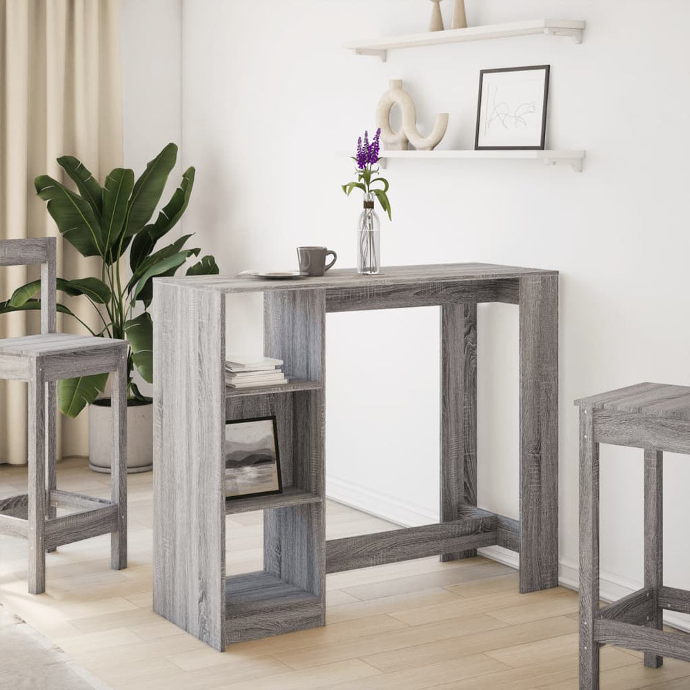 Bar table with shelf, grey oak, 124x46x103.5cm, wood