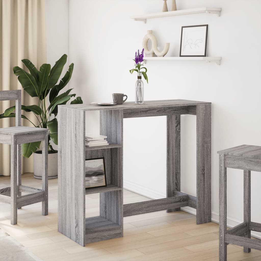 Bar table with shelf, grey oak, 124x46x103.5cm, wood