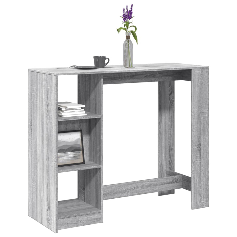 Bar table with shelf, grey oak, 124x46x103.5cm, wood