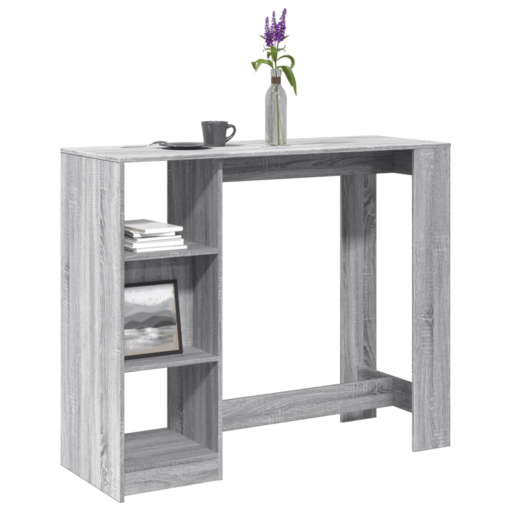 Bar table with shelf, grey oak, 124x46x103.5cm, wood
