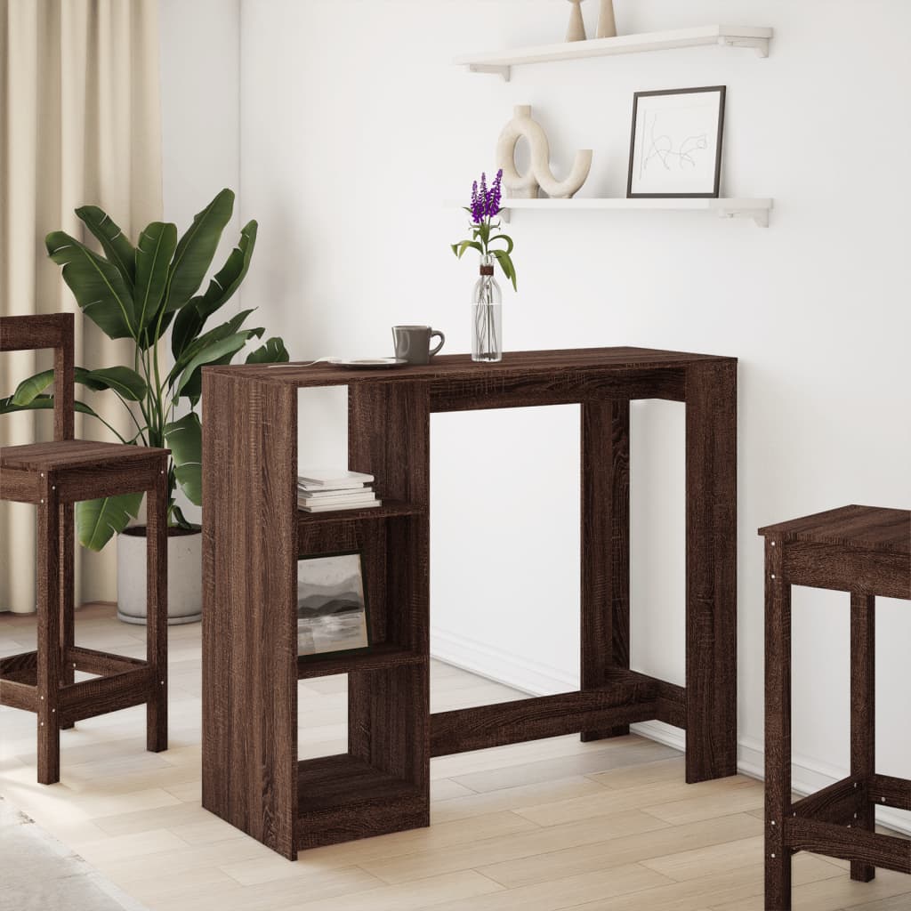 Bar table with shelf, brown oak, 124x46x103.5cm, wood