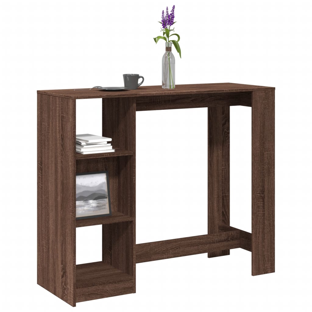 Bar table with shelf, brown oak, 124x46x103.5cm, wood