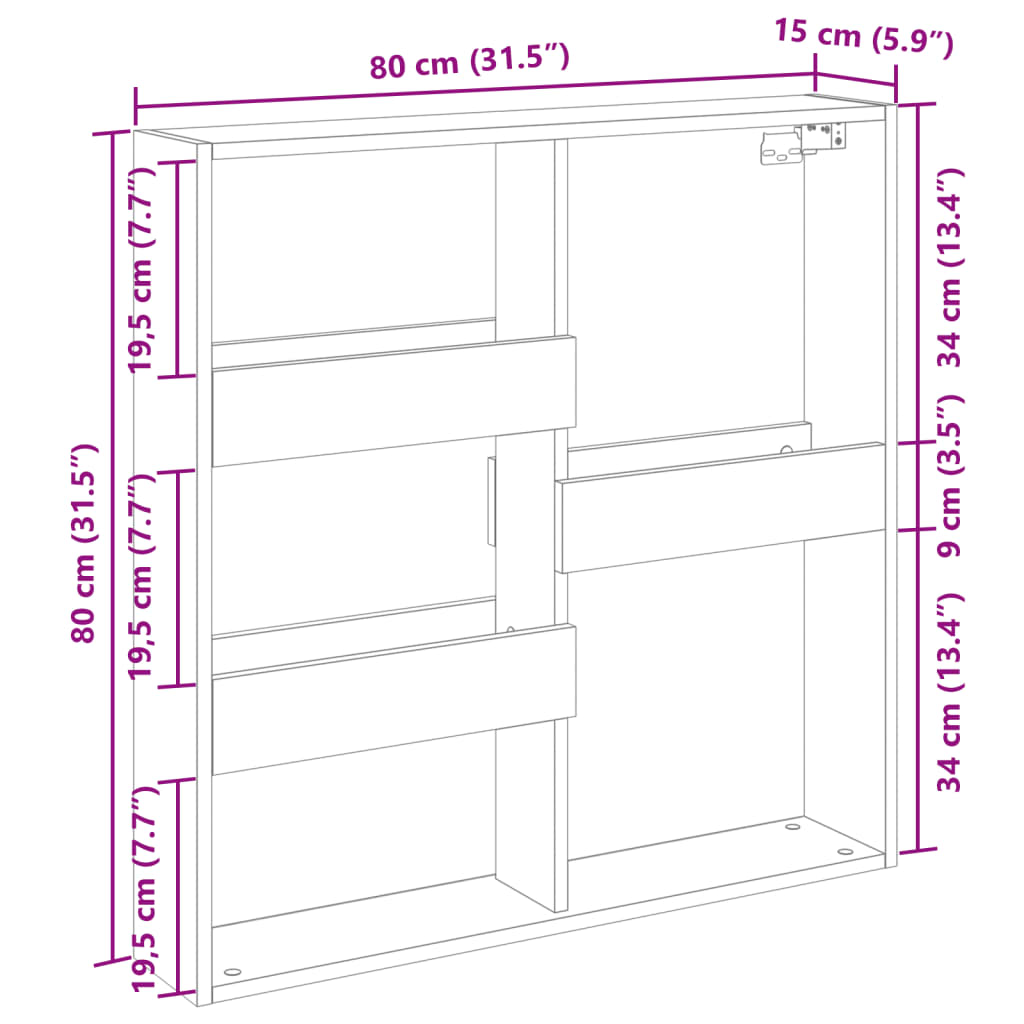 Wall cabinet, wood, 80x15x80cm, treated wood
