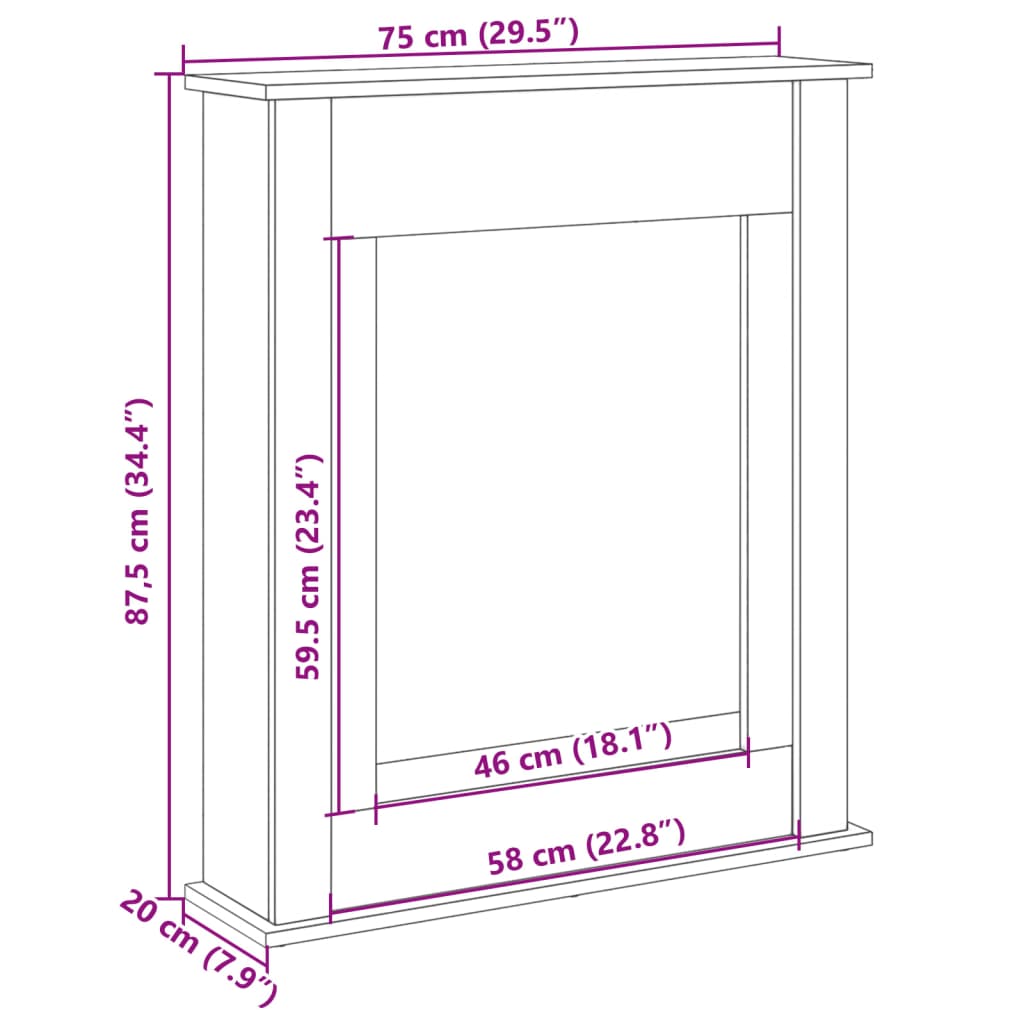 Židinio apvadas, betono pilkas, 75x20x87,5cm, apdirbta mediena