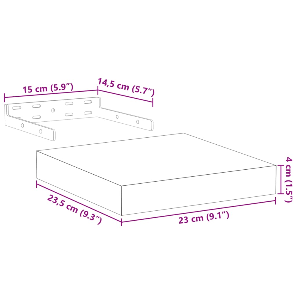Pakabinamos lentynos, 2vnt., 23x23,5x4cm, apdirbta mediena