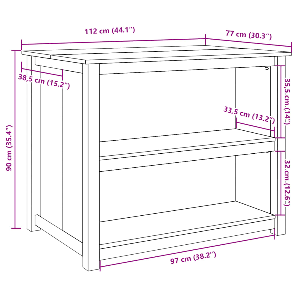 Kitchen Island Panama, 112x77x90cm, solid pine