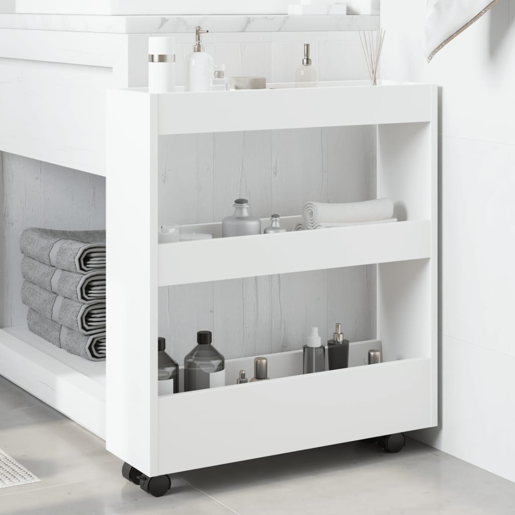 Narrow trolley for items, 3-tier, white, treated wood
