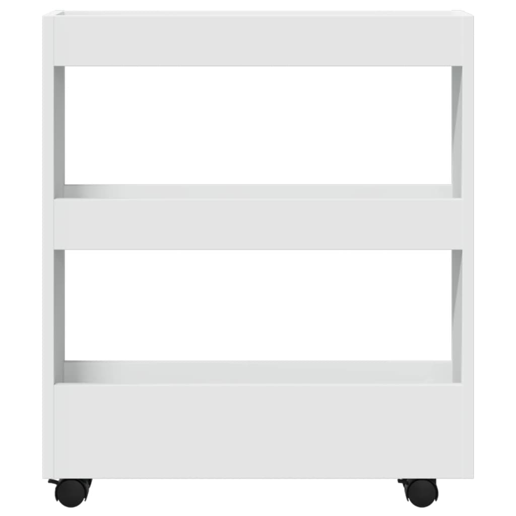 Narrow trolley for items, 3-tier, white, treated wood