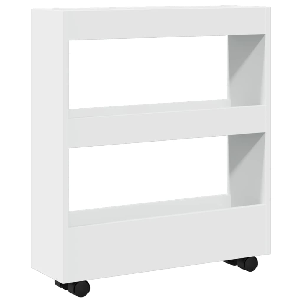 Narrow trolley for items, 3-tier, white, treated wood