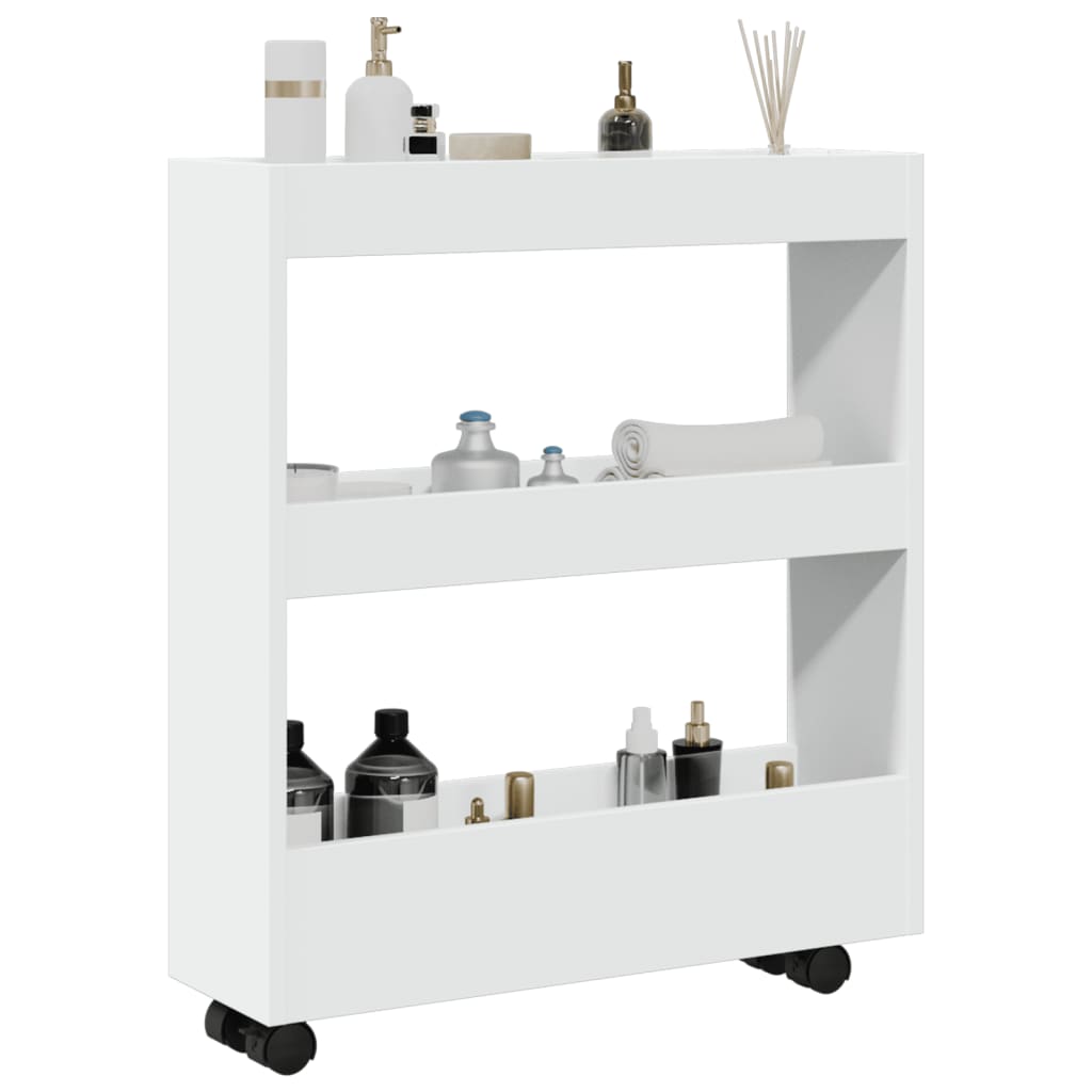 Narrow trolley for items, 3-tier, white, treated wood
