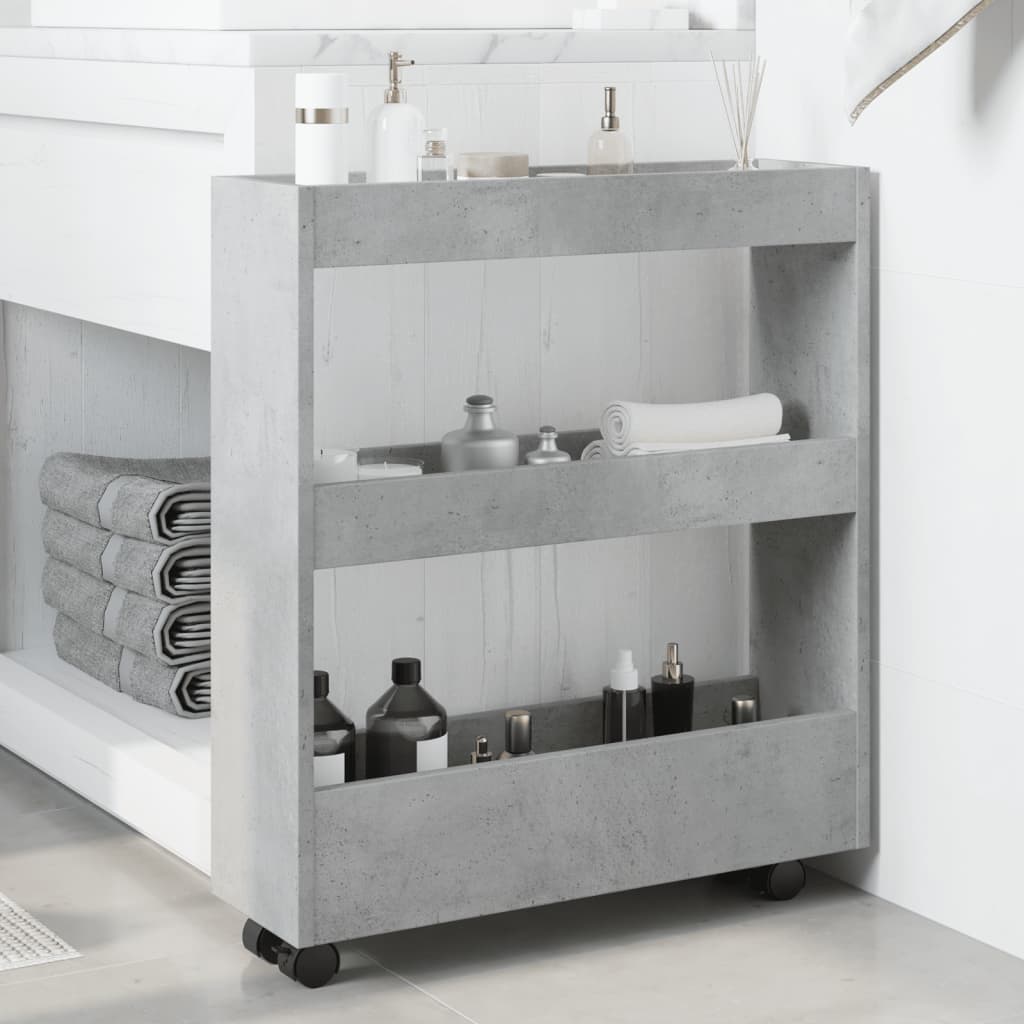 Narrow trolley for items, 3-tier, concrete, treated wood