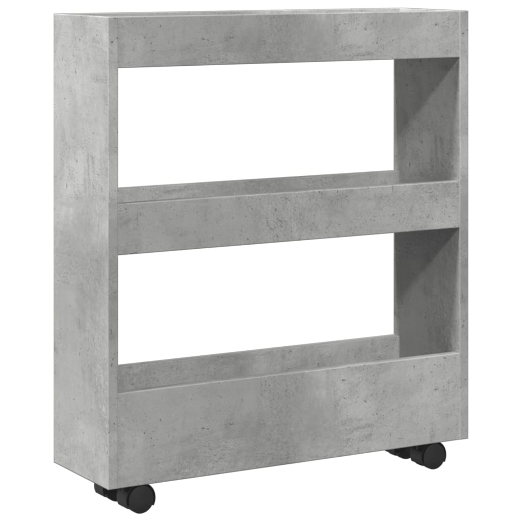 Narrow trolley for items, 3-tier, concrete, treated wood