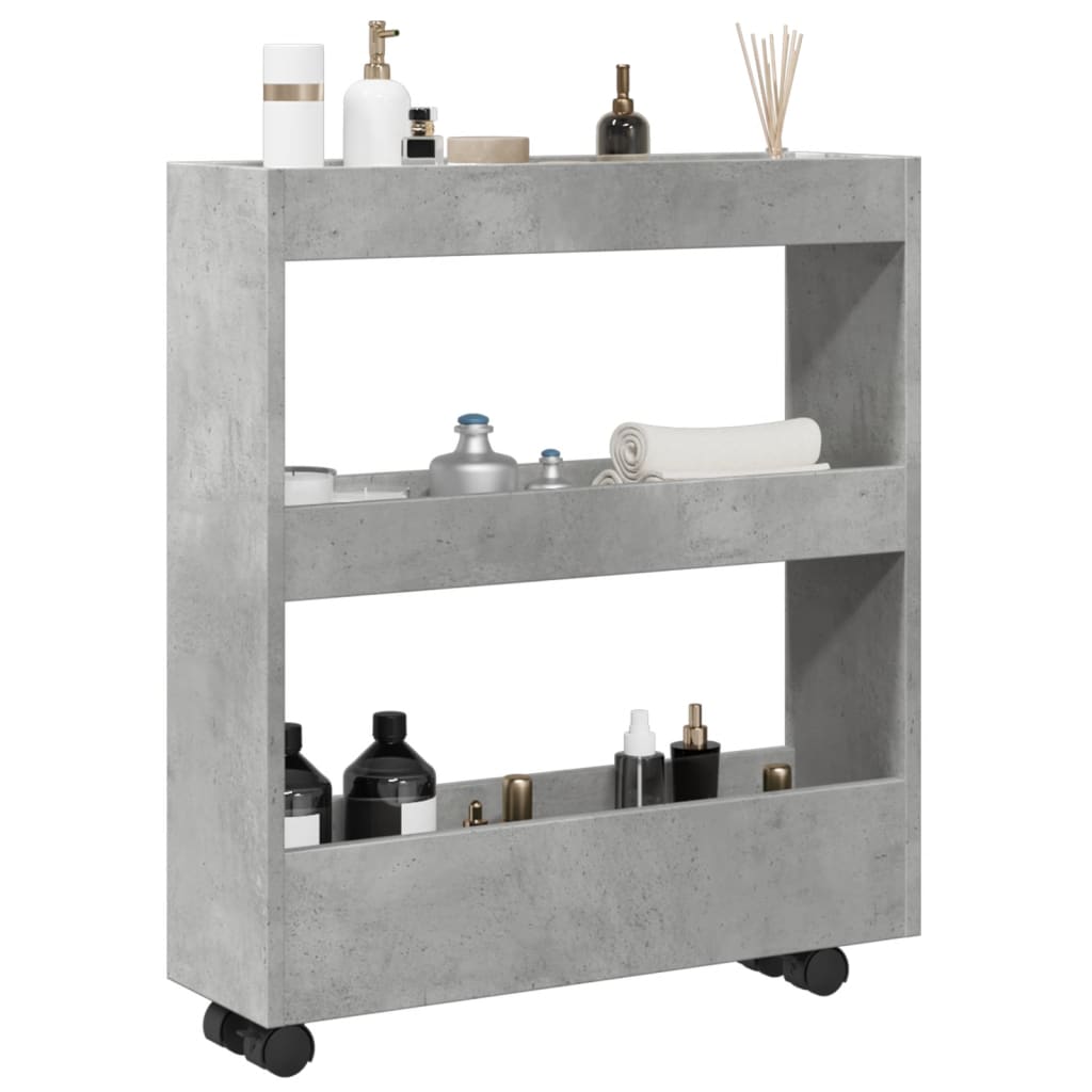 Narrow trolley for items, 3-tier, concrete, treated wood