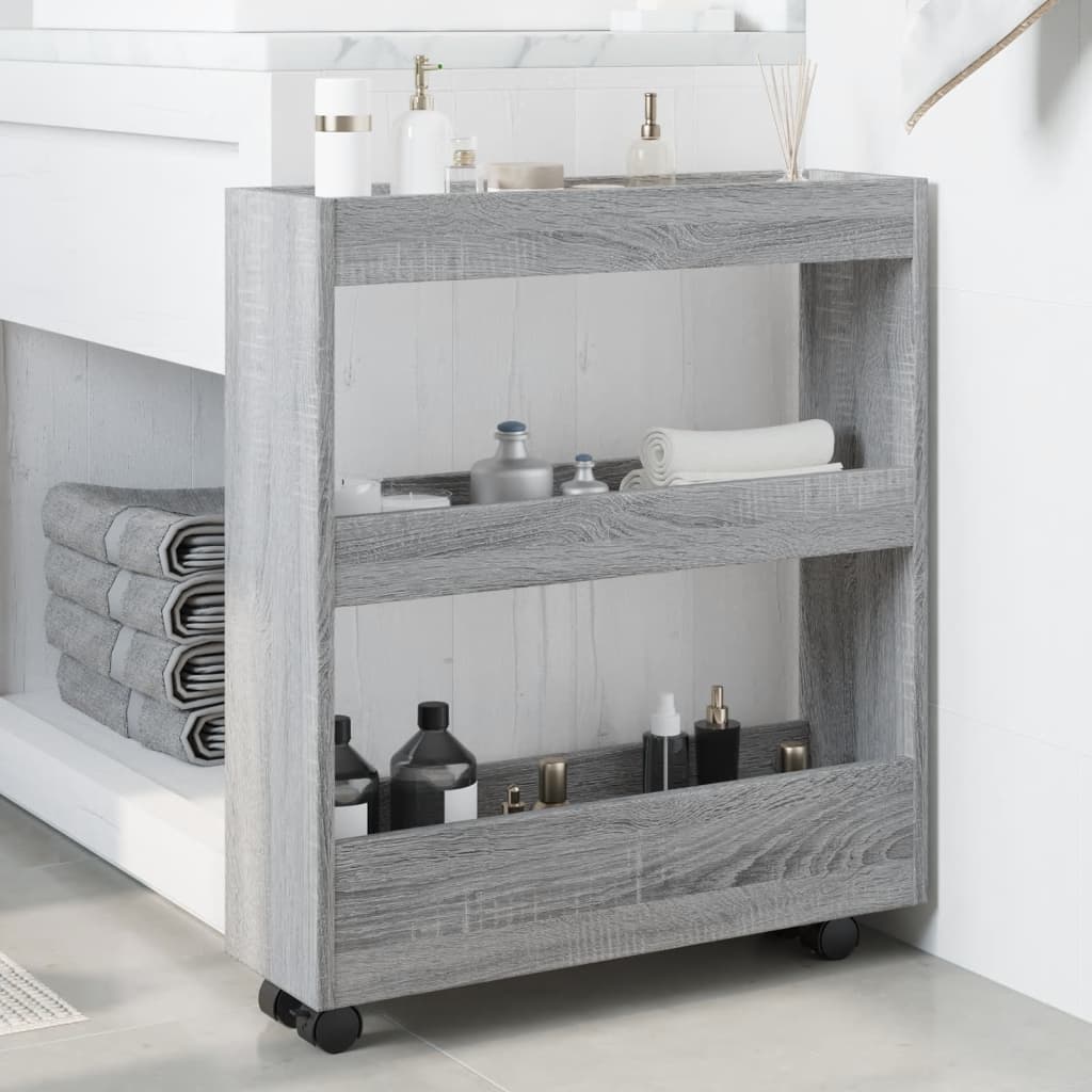 Narrow trolley for items, 3-tier, grey oak, wood