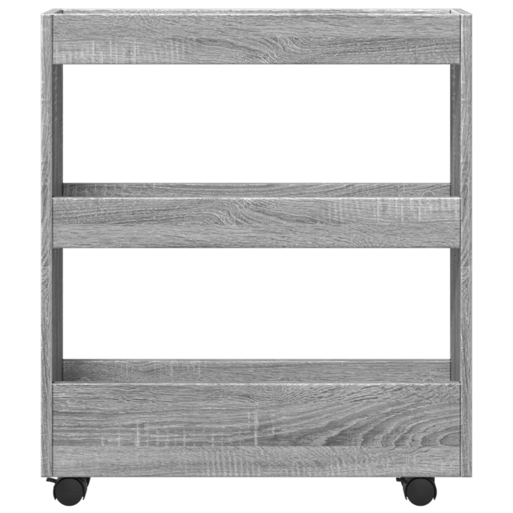 Narrow trolley for items, 3-tier, grey oak, wood