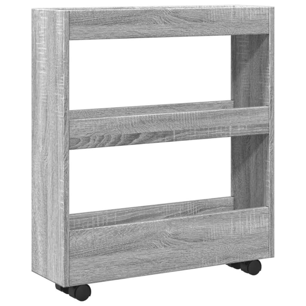 Narrow trolley for items, 3-tier, grey oak, wood