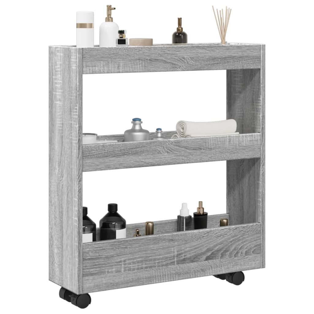 Narrow trolley for items, 3-tier, grey oak, wood