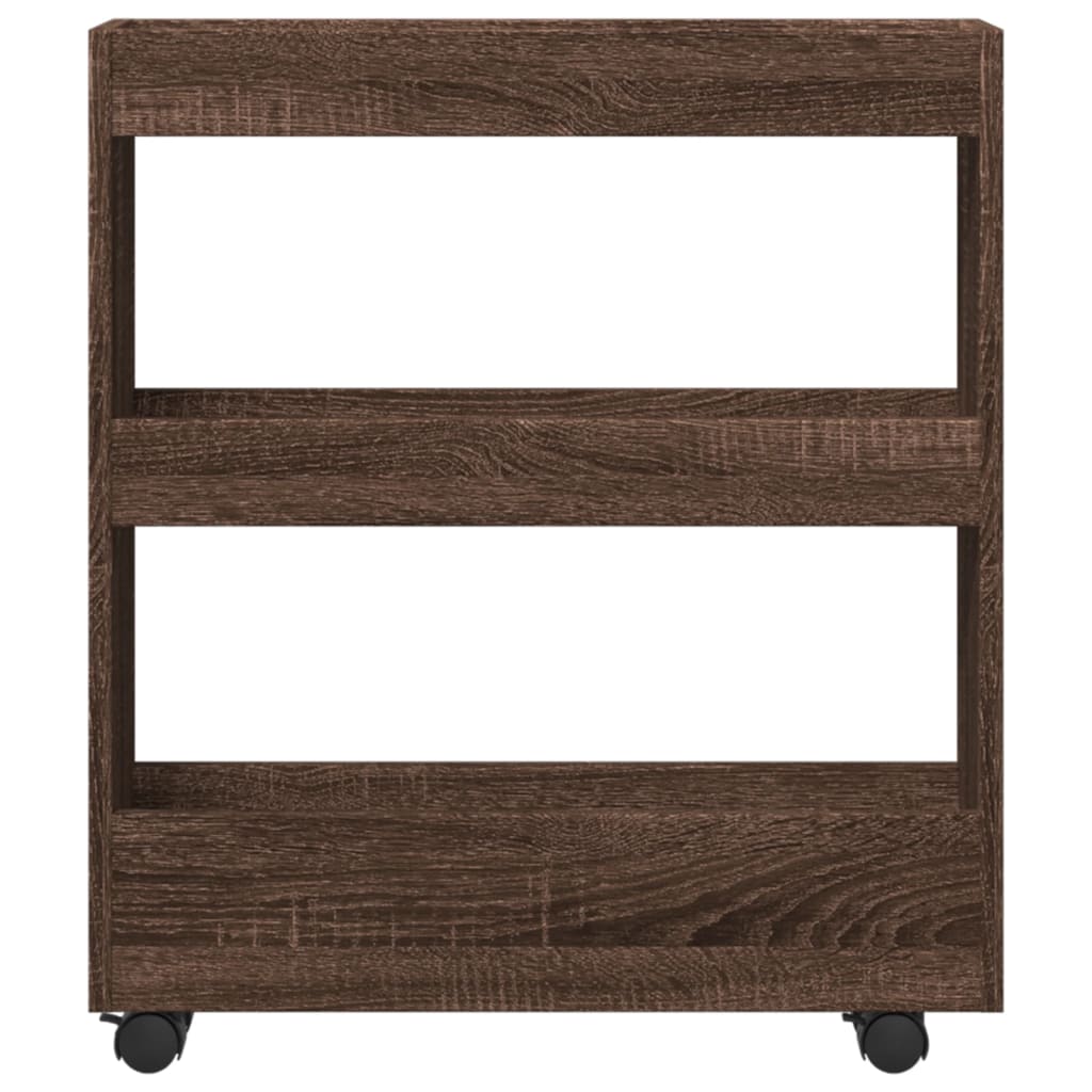 Narrow trolley for items, 3-tier, brown oak, wood