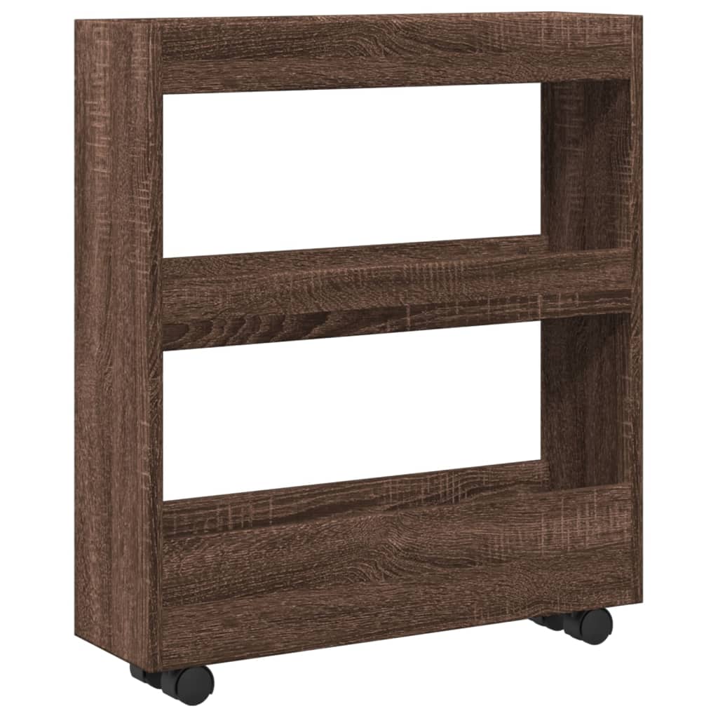 Narrow trolley for items, 3-tier, brown oak, wood