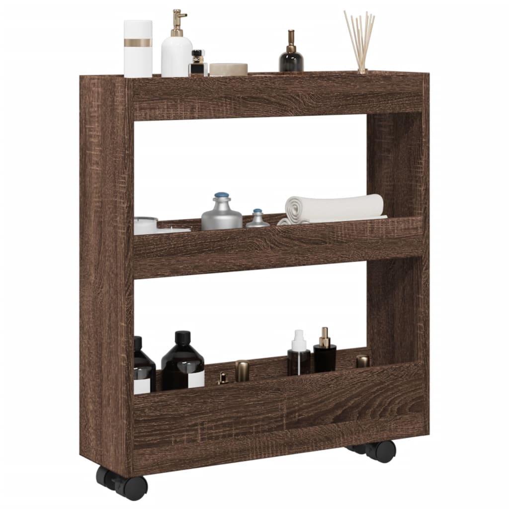 Narrow trolley for items, 3-tier, brown oak, wood