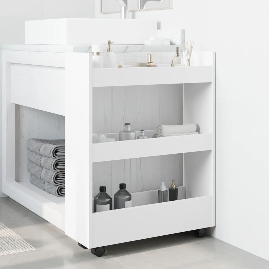 Narrow trolley for items, 3-tier, white, treated wood