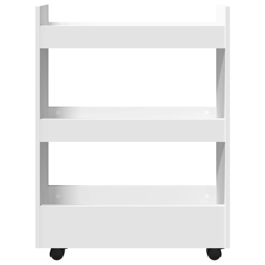 Narrow trolley for items, 3-tier, white, treated wood