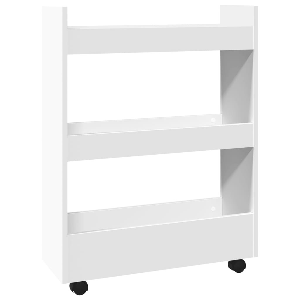 Narrow trolley for items, 3-tier, white, treated wood