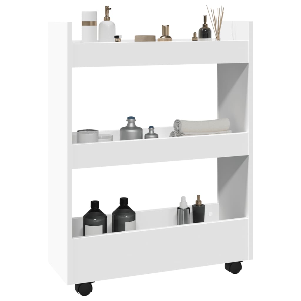 Narrow trolley for items, 3-tier, white, treated wood