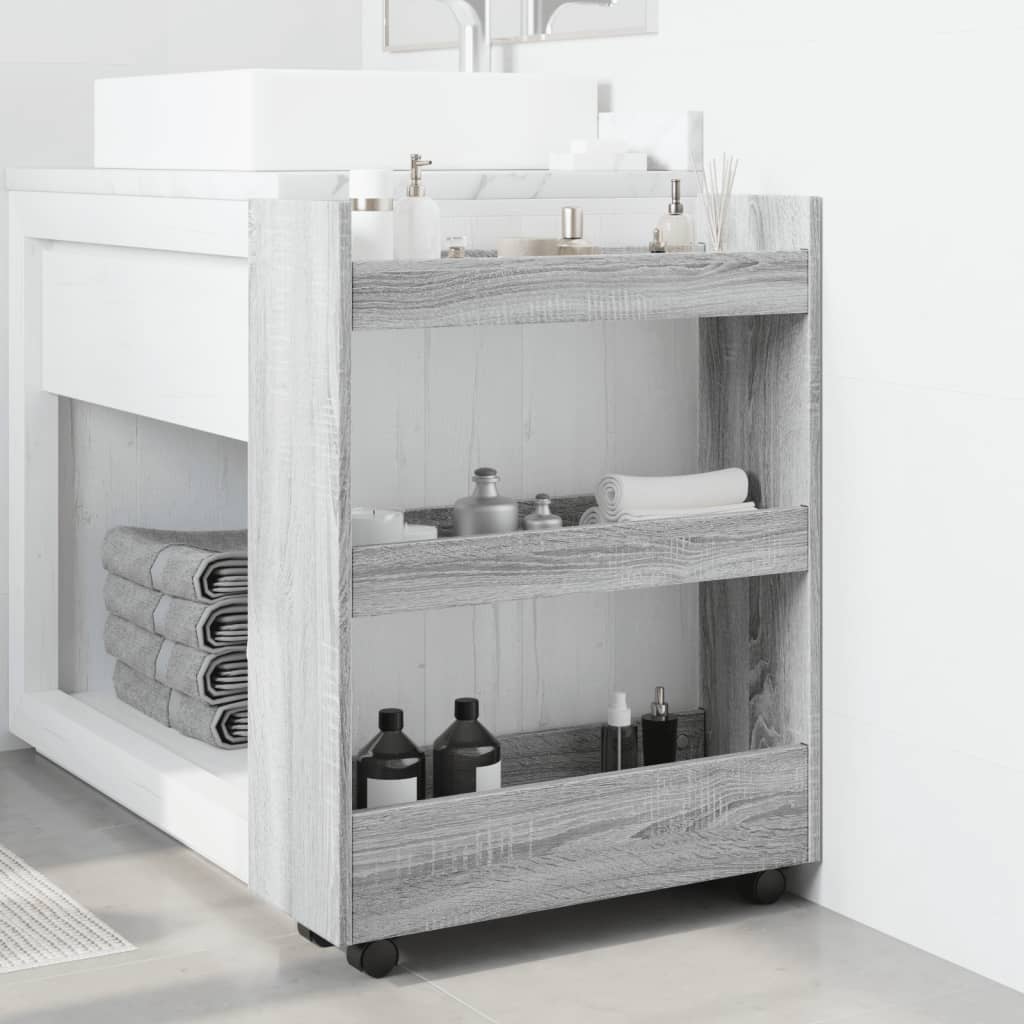 Narrow trolley for items, 3-tier, gray oak, wood
