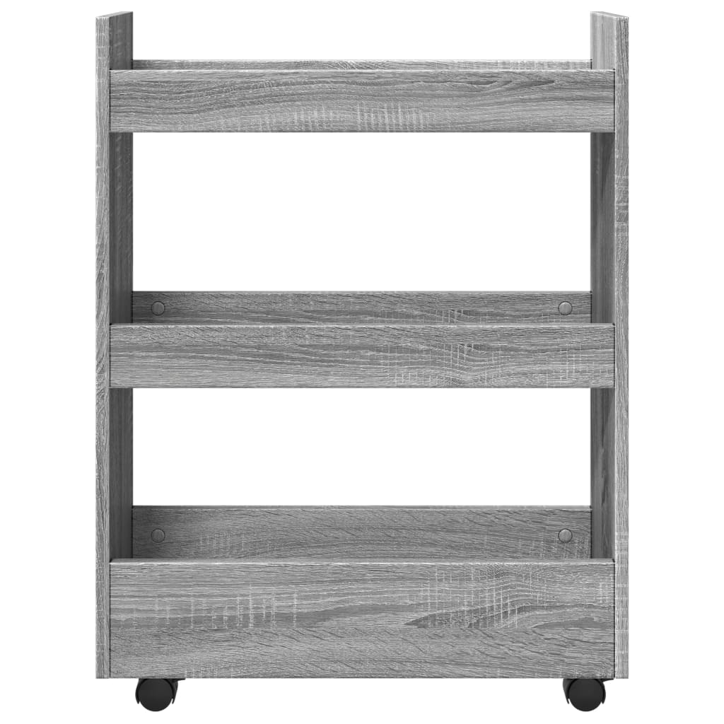 Narrow trolley for items, 3-tier, gray oak, wood