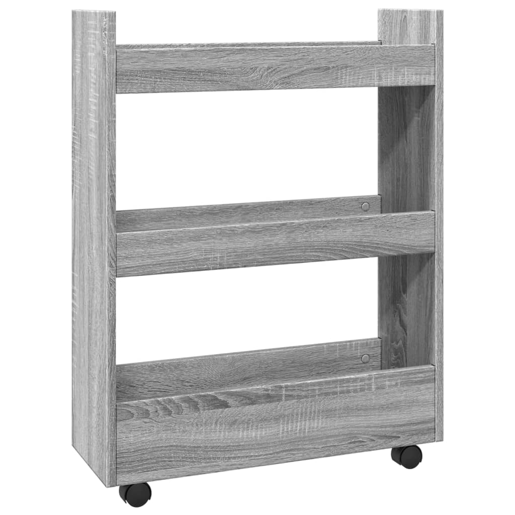 Narrow trolley for items, 3-tier, gray oak, wood