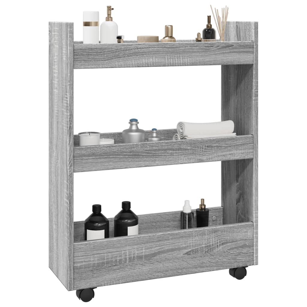 Narrow trolley for items, 3-tier, gray oak, wood