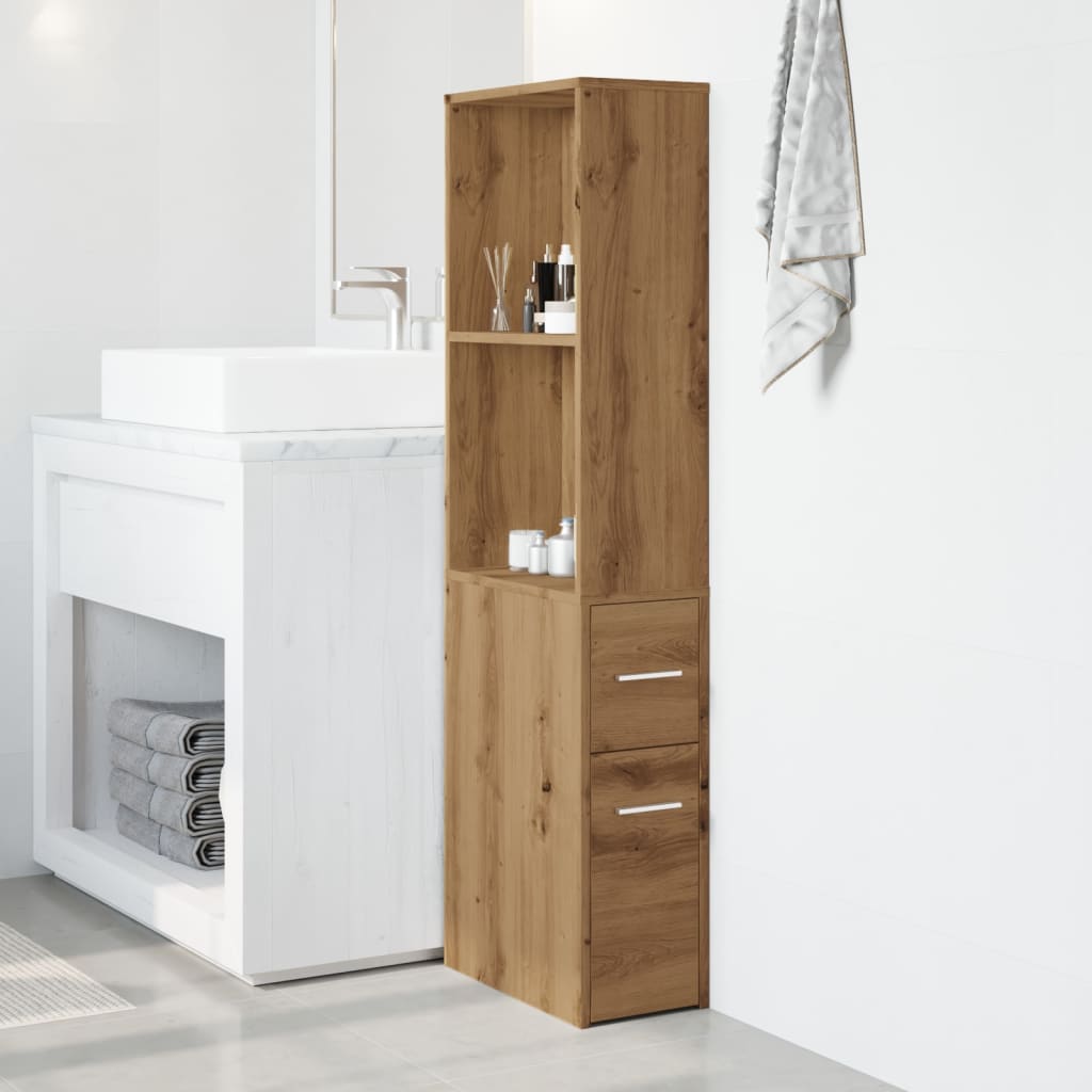 Bathroom cabinet with wheels, artisan oak, wood