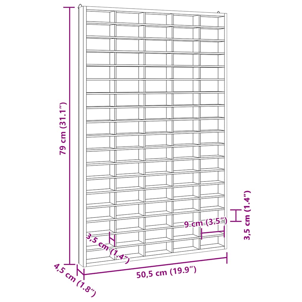 Medinė kolekcinė vitrina su 90 skyrių, 50,5x4,5x79 cm