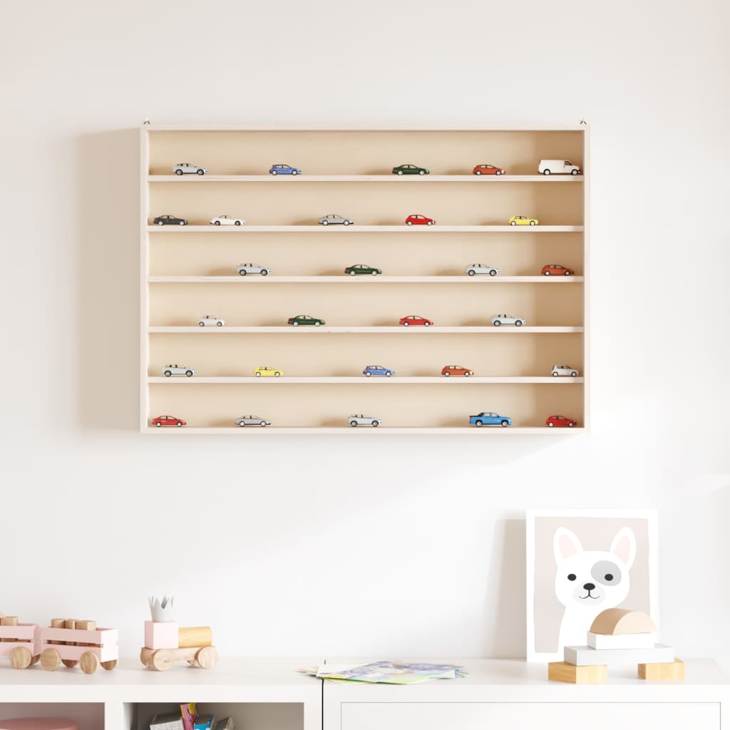 Wooden collector's display case with 6 shelves, 80x8.5x55 cm