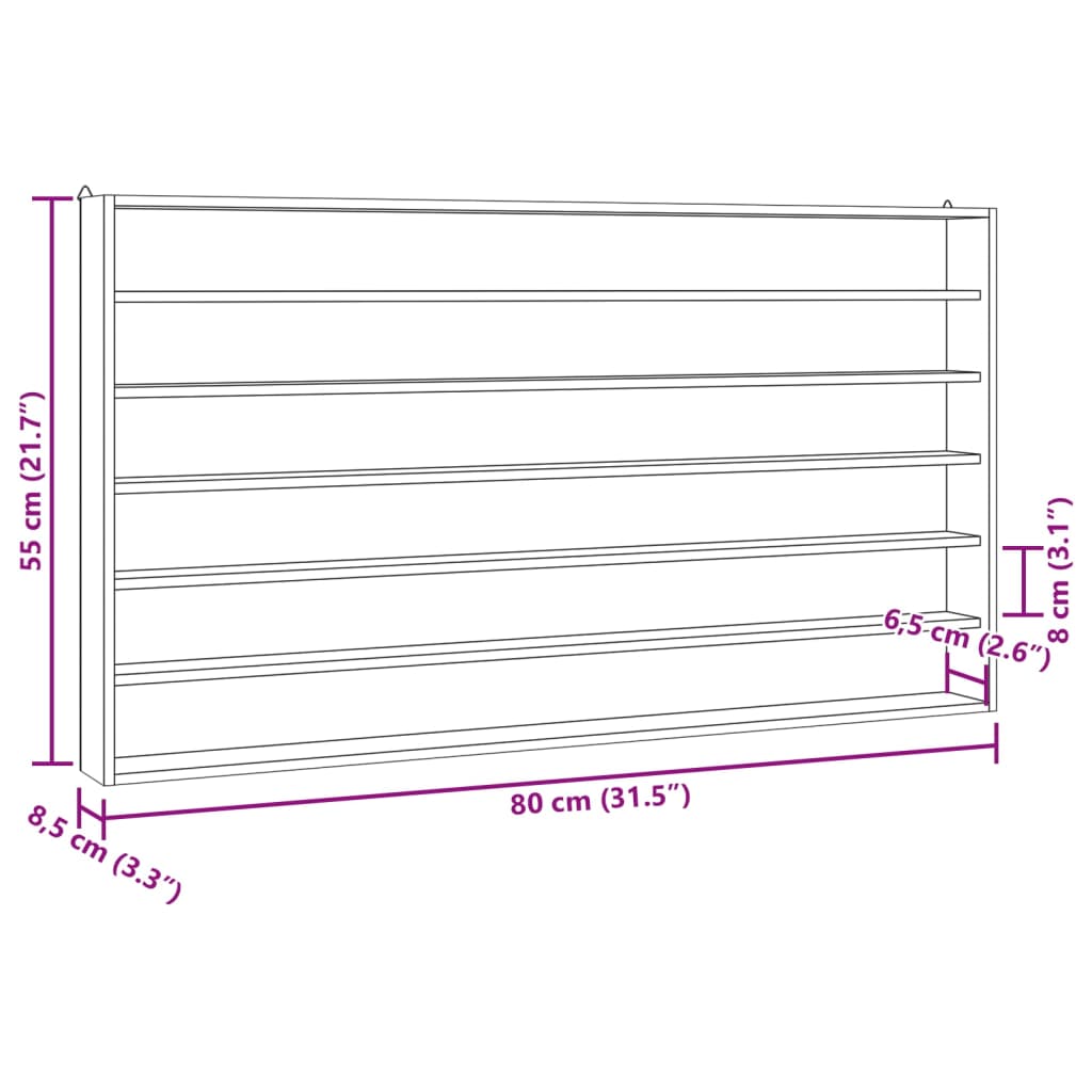 Wooden collector's display case with 6 shelves, 80x8.5x55 cm
