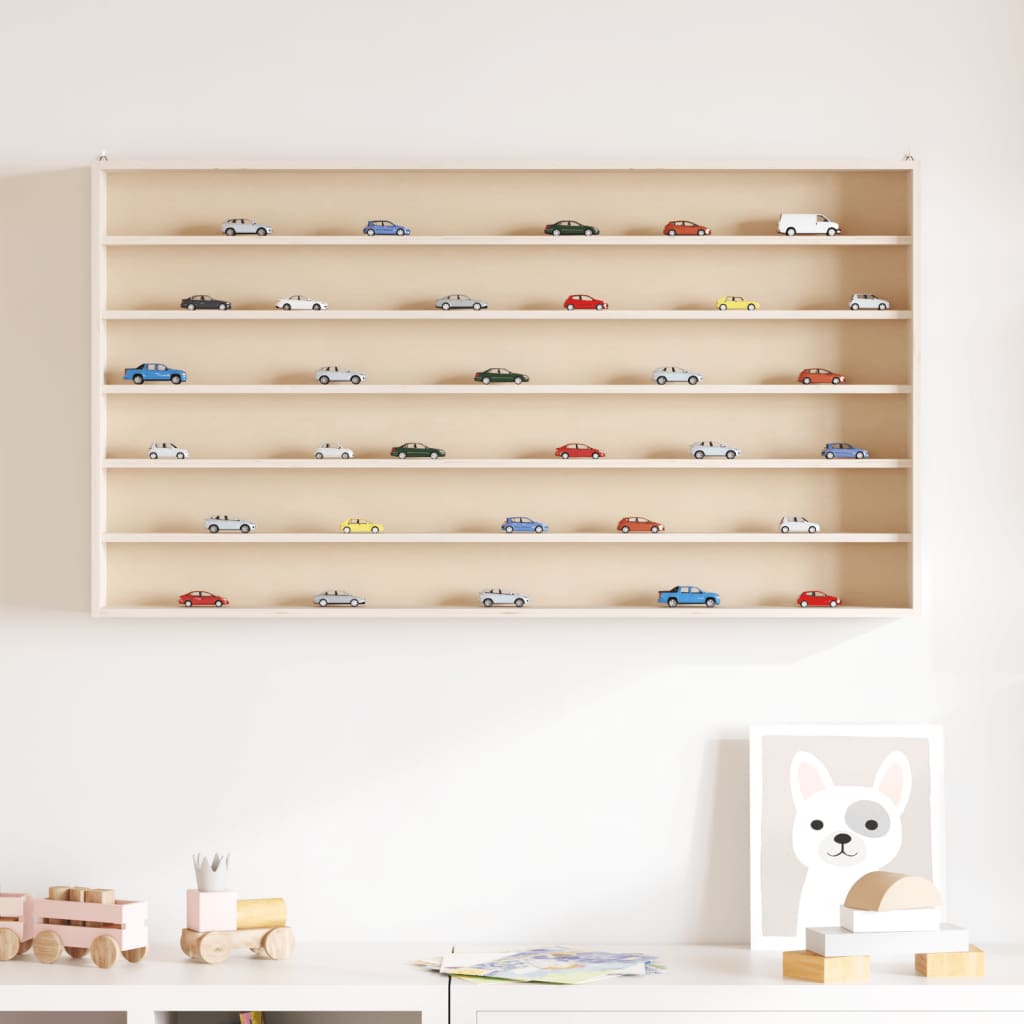 wooden collector's display case with 6 shelves, 100x8.5x55 cm