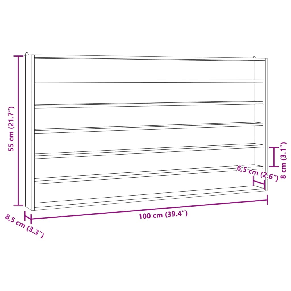 wooden collector's display case with 6 shelves, 100x8.5x55 cm