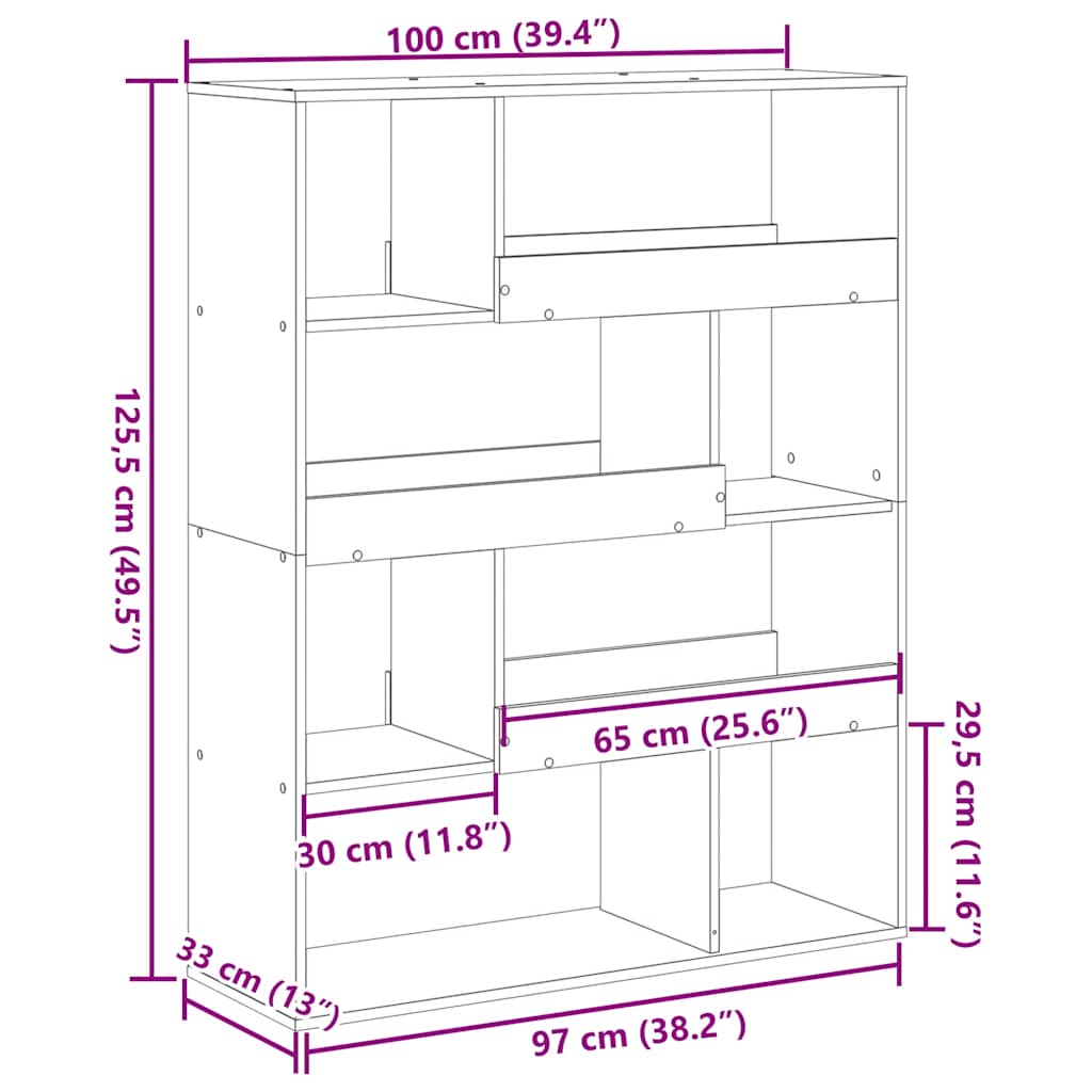 Bookcase, concrete gray, 100x33x125.5cm, engineered wood