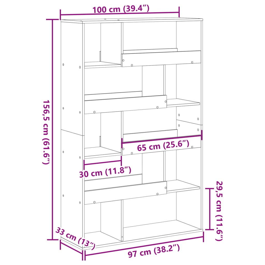 Bookcase, white, 100x33x156.5cm, engineered wood
