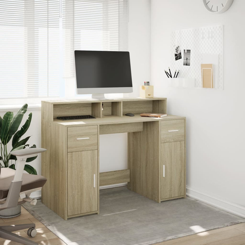 Rašomasis stalas su LED apšvietimu, ąžuolo, 97x45x90cm, mediena