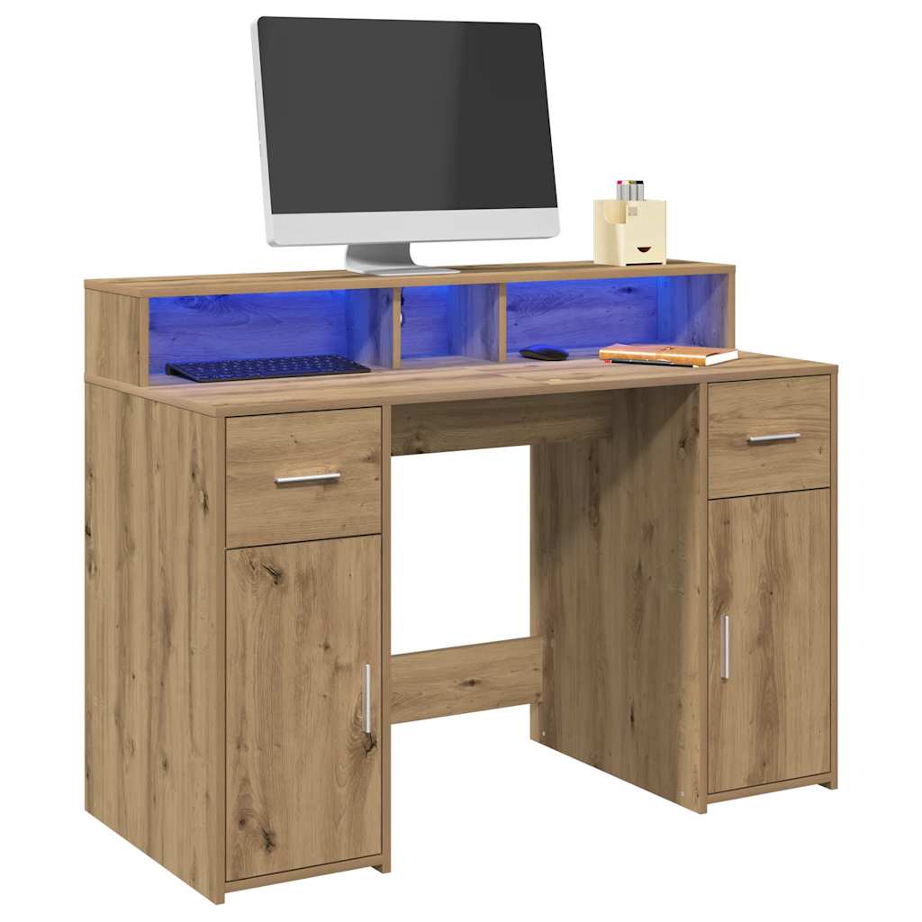 Rašomasis stalas su LED, artisano ąžuolo, 120x55x91cm, mediena