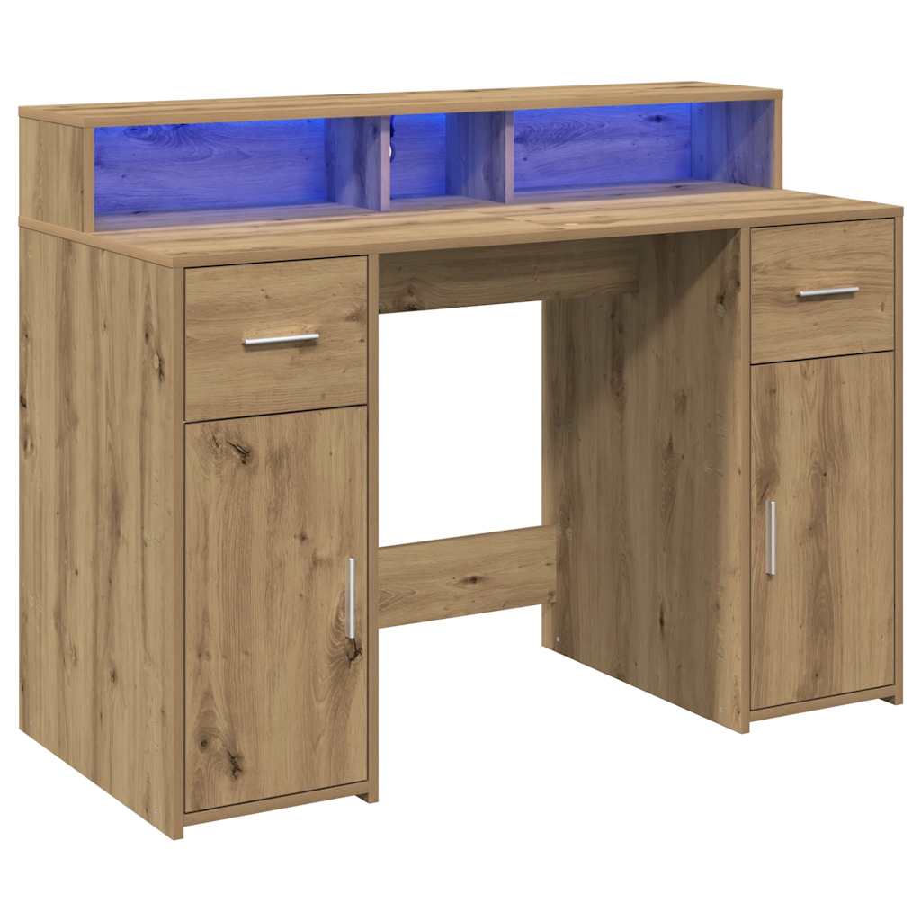 Rašomasis stalas su LED, artisano ąžuolo, 120x55x91cm, mediena
