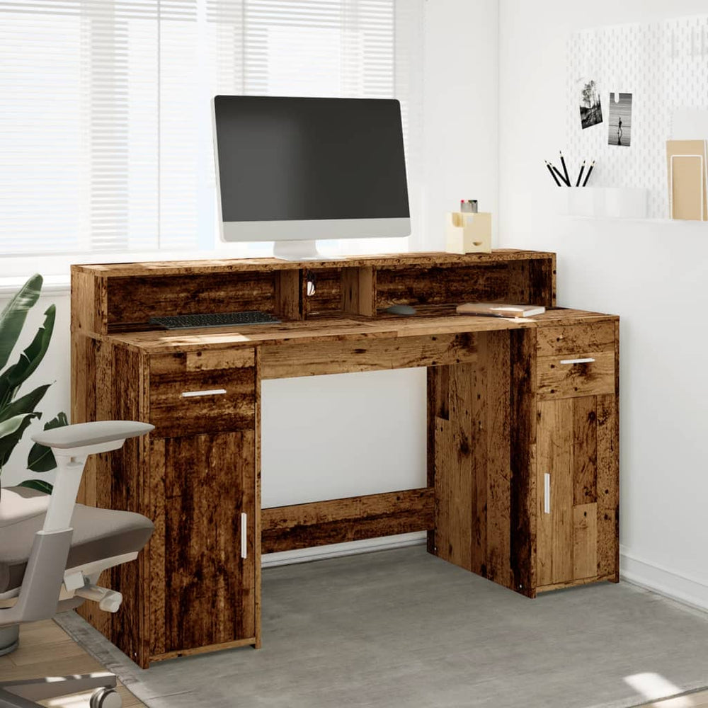 Rašomasis stalas su LED, pilkas ąžuolo, 140x55x91cm, mediena