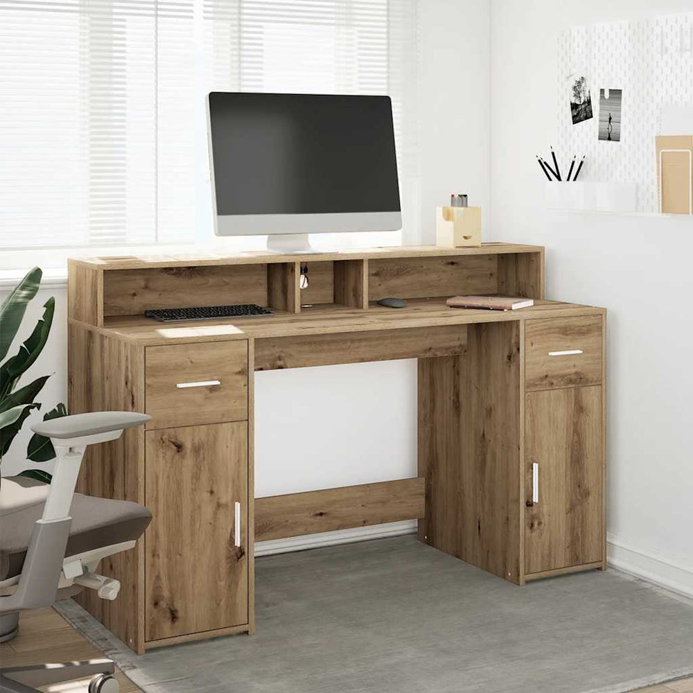 Rašomasis stalas su LED, artisano ąžuolo, 140x55x91cm, mediena