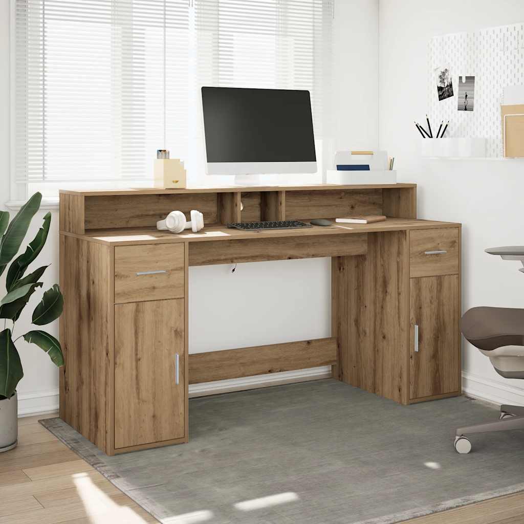 Rašomasis stalas su LED, artisano ąžuolo, 160x55x91cm, mediena